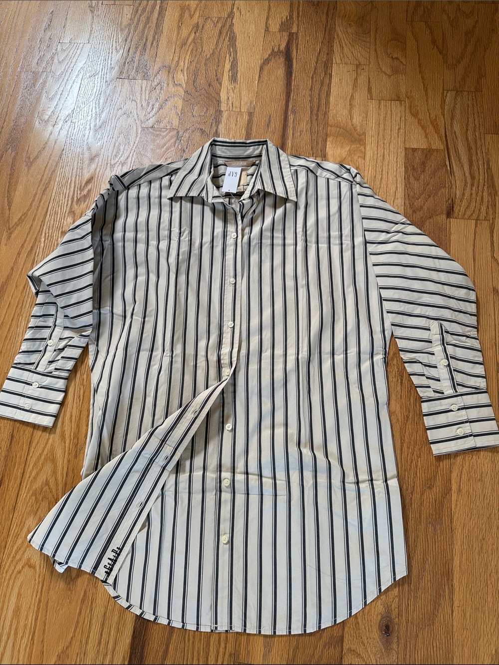 GAP x Beis Collab Button-Down Shirt with Black Vertical Stripes